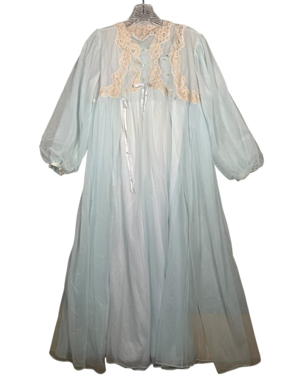Vintage Gossard Artemis Petite Nightgown Robe Set Light Blue Lace Chiffon Nylon